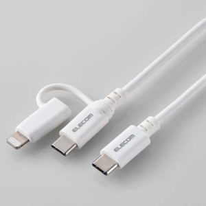 ELECOM 2in1USBケーブル TypeC+Lightning PD対応 長さ2.0m ホワイト 2in1USBケーブル TypeC+Lightning PD対応 長さ2.0m ホワイト MPA-CCLAD20WH