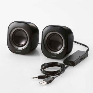 ELECOM コンパクト2.0chスピーカー USB電源タイプ 出力4W MS-P08U2BK