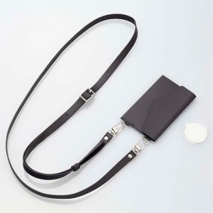 ELECOM スマホショルダーストラップ カードケース付 レザー ブラック P-STSDCDPLBK