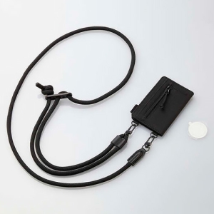 ELECOM スマホショルダーストラップ カードケース付 丸紐6mm ブラック P-STSDCDR06BK
