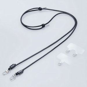 ELECOM スマホショルダーストラップ レザー丸紐4mm ストラップホールシート付 ブラック P-STSDH2LR04BK