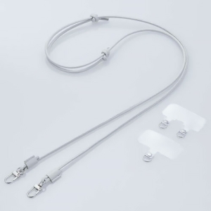 ELECOM スマホショルダーストラップ レザー丸紐4mm ストラップホールシート付 ライトグレー P-STSDH2LR04GYL