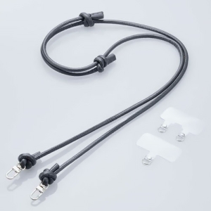 ELECOM スマホショルダーストラップ 《&Me》 レザー丸紐6mm ストラップホールシート付 ブラック P-STSDH2LR06BK