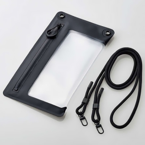 ELECOM スマートフォン用防水ケース IPX8 ショルダーストラップ付属 気密ファスナータイプ ブラック P-WPSZ05BK