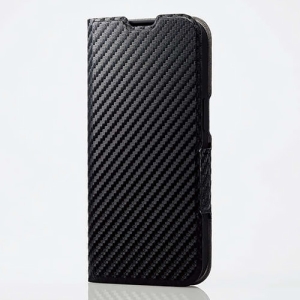 ELECOM ソフトレザーケース iPhone15用 手帳型 ウルトラスリムタイプ カーボンブラック PM-A23APLFUCB