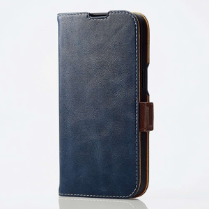 ELECOM ソフトレザーケース iPhone15用 手帳型 耐衝撃 ネイビー PM-A23APLFYNV