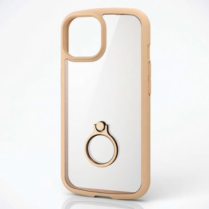 ELECOM ハイブリッドケース iPhone15用 《TOUGH SLIM LITE》 高硬度 リング付 カフェオレ PM-A23ATSLFCRBE