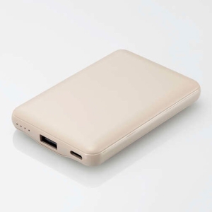 ELECOM モバイルバッテリー リチウムイオン電池 薄型 15W出力 5000mAh USB Type-C入出力1ポート USB-A出力1ポート &me グレージュ DE-C45-5000GB