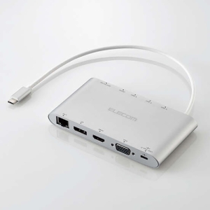 ELECOM Type-Cドッキングステーション USB PD対応 USB-A×3 Displayport HDMI D-sub 4極φ3.5端子 SD+microSD LAN シルバー Type-Cドッキングステーション USB PD対応 USB-A×3 Displayport HDMI D-sub 4極φ3.5端子 SD+microSD LAN シルバー DST-C28SV