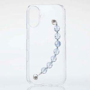 ELECOM ハイブリッドケース 《&me》 iPhone16用 ストラップシート付 クリア×クリアブルービーズ PM-A24AHVHBBU
