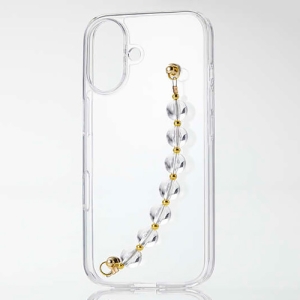 ELECOM ハイブリッドケース 《&me》 iPhone16用 ストラップシート付 クリア×クリアビーズ PM-A24AHVHBCR