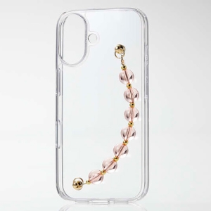 ELECOM ハイブリッドケース 《&me》 iPhone16用 ストラップシート付 クリア×クリアピンクビーズ PM-A24AHVHBPN