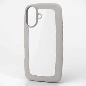 ELECOM ハイブリッドケース 《&me》 iPhone16用 &Me ぷっくりフレーム グレージュ PM-A24AHVPGB