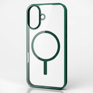 ELECOM ハイブリッドケース 《MAGKEEP》 iPhone16用 フレームカラー ディープグリーン PM-A24AMAG03GN