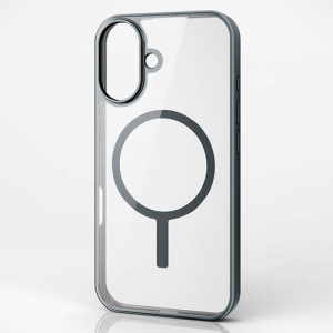 ELECOM ハイブリッドケース 《MAGKEEP》 iPhone16用 フレームカラー チャコールグレー PM-A24AMAG03GY