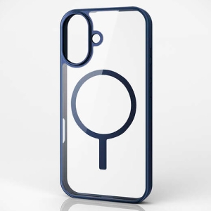 ELECOM ハイブリッドケース 《MAGKEEP》 iPhone16用 フレームカラー ネイビー PM-A24AMAG03NV