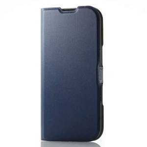 ELECOM ソフトレザーケース iPhone16用 手帳型 薄型 磁石付 ネイビー PM-A24APLFUNV