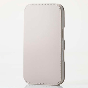 ELECOM ソフトレザーケース iPhone16用 手帳型 耐衝撃 磁石付 グレージュ PM-A24APLFY2GB