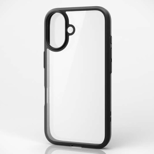 ELECOM ハイブリッドケース iPhone16用 360度保護 ガラスフィルム付 ブラック PM-A24ATS3BK