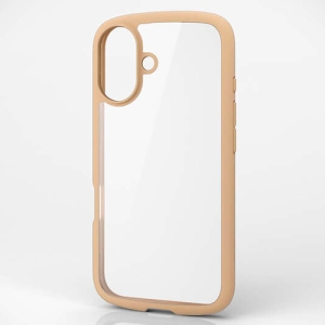 ELECOM ハイブリッドケース 《TOUGH SLIM LITE》 iPhone16用 ストラップシート付 フレームカラーカフェオレ PM-A24ATSLFCBE