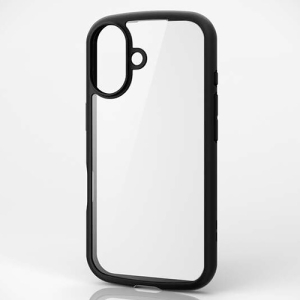 ELECOM ハイブリッドケース 《TOUGH SLIM LITE》 iPhone16用 背面ガラスタイプ ストラップシート付 フレームカラーブラック PM-A24ATSLFCGBK