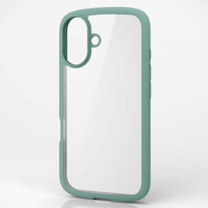 ELECOM ハイブリッドケース 《TOUGH SLIM LITE》 iPhone16用 ストラップシート付 フレームカラーグリーン PM-A24ATSLFCGN