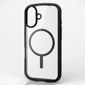 ELECOM ハイブリッドケース 《TOUGH SLIM LITE》 iPhone16用 ストラップシート付 フレームカラーブラック PM-A24ATSLFCMBK