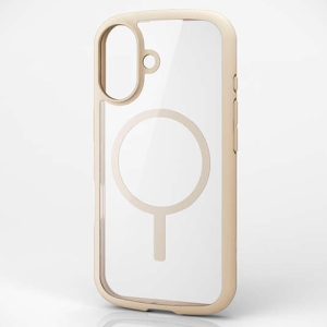 ELECOM ハイブリッドケース 《TOUGH SLIM LITE》 iPhone16用 ストラップシート付 フレームカラーアイボリー PM-A24ATSLFCMWH
