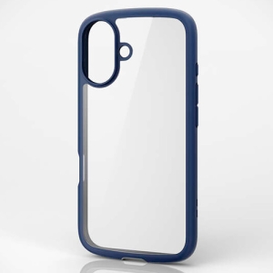 ELECOM ハイブリッドケース 《TOUGH SLIM LITE》 iPhone16用 ストラップシート付 フレームカラーネイビー PM-A24ATSLFCNV
