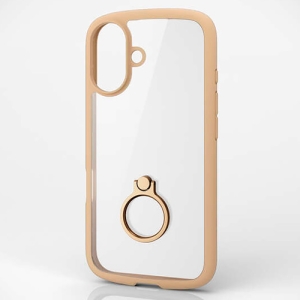 ELECOM ハイブリッドケース 《TOUGH SLIM LITE》 iPhone16用 リング・ストラップシート付 フレームカラーカフェオレ PM-A24ATSLFCRBE