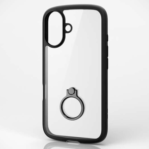 ELECOM ハイブリッドケース 《TOUGH SLIM LITE》 iPhone16用 リング・ストラップシート付 フレームカラーブラック PM-A24ATSLFCRBK