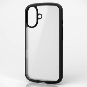 ELECOM ハイブリッドケース 《TOUGH SLIM LITE》 iPhone16用 背面シルキークリア ストラップシート付 フレームカラーブラック PM-A24ATSLFCSBK