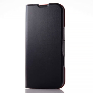 ELECOM ソフトレザーケース iPhone16Plus用 手帳型 薄型 磁石付 ブラック PM-A24BPLFUBK