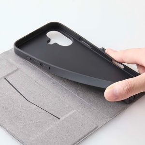 ELECOM ソフトレザーケース iPhone16Plus用 手帳型 薄型 磁石付 カーボンブラック ソフトレザーケース iPhone16Plus用 手帳型 薄型 磁石付 カーボンブラック PM-A24BPLFUCB 画像2