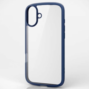 ELECOM ハイブリッドケース 《TOUGH SLIM LITE》 iPhone16Plus用 フレームカラー ストラップシート付 ネイビー PM-A24BTSLFCNV