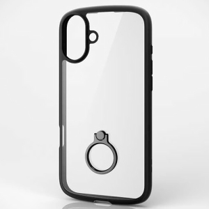 ELECOM ハイブリッドケース 《TOUGH SLIM LITE》 iPhone16Plus用 フレームカラー リング付 ストラップシート付 ブラック PM-A24BTSLFCRBK