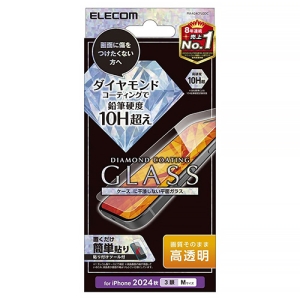ELECOM 液晶保護ガラスフィルム iPhone16Pro用 ダイヤモンドコーティング 高透明 PM-A24CFLGDC