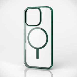 ELECOM ハイブリッドケース 《MAGKEEP》 iPhone16Pro用 フレームカラー ディープグリーン PM-A24CMAG03GN