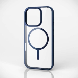 ELECOM ハイブリッドケース 《MAGKEEP》 iPhone16Pro用 フレームカラー ネイビー PM-A24CMAG03NV