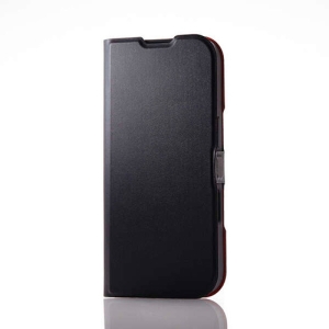 ELECOM ソフトレザーケース iPhone16Pro用 手帳型 薄型 磁石付 ブラック PM-A24CPLFUBK