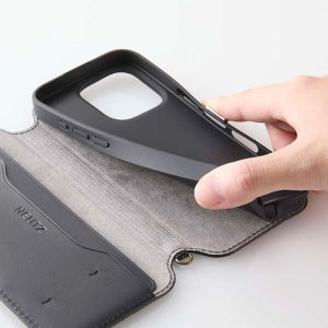 ELECOM ソフトレザーケース iPhone16Pro用 手帳型 耐衝撃 磁石付 ブラック ソフトレザーケース iPhone16Pro用 手帳型 耐衝撃 磁石付 ブラック PM-A24CPLFY2BK 画像2