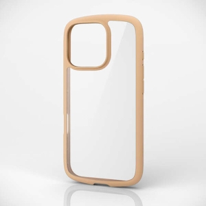 ELECOM iPhone 16 Pro ハイブリッドケース TOUGH SLIM LITE フレームカラー 背面クリア ストラップシート付属 カフェオレ PM-A24CTSLFCBE