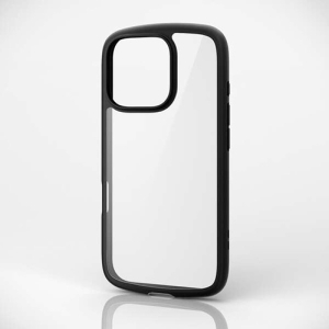 ELECOM iPhone 16 Pro ハイブリッドケース TOUGH SLIM LITE フレームカラー 背面クリア ストラップシート付属 ブラック PM-A24CTSLFCBK