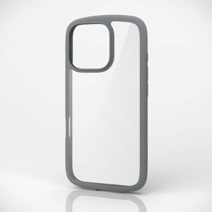 ELECOM iPhone 16 Pro ハイブリッドケース TOUGH SLIM LITE フレームカラー 背面クリア ストラップシート付属 グレー PM-A24CTSLFCGY