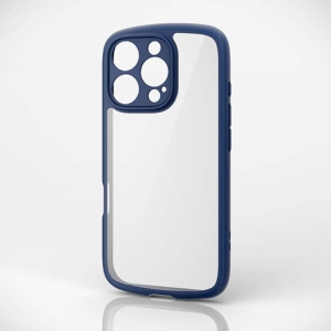 ELECOM iPhone 16 Pro ハイブリッドケース TOUGH SLIM LITE フレームカラー 背面クリア 極限保護 ネイビー PM-A24CTSLFCKNV