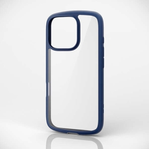 ELECOM iPhone 16 Pro ハイブリッドケース TOUGH SLIM LITE フレームカラー 背面クリア ストラップシート付属 ネイビー PM-A24CTSLFCNV