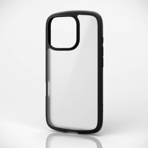 ELECOM iPhone 16 Pro ハイブリッドケース TOUGH SLIM LITE フレームカラー 背面クリア シルキークリア ストラップシート付属 ブラック PM-A24CTSLFCSBK