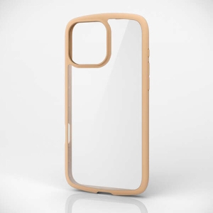 ELECOM iPhone 16ProMax ハイブリッドケース TOUGH SLIM LITE フレームカラー 背面クリア ストラップシート付属 カフェオレ PM-A24DTSLFCBE