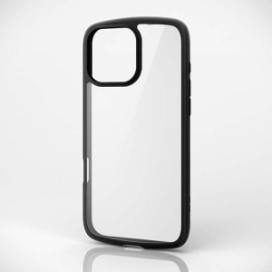 ELECOM iPhone 16ProMax ハイブリッドケース TOUGH SLIM LITE フレームカラー 背面クリア ストラップシート付属 ブラック PM-A24DTSLFCBK