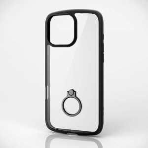 ELECOM iPhone 16ProMax ハイブリッドケース TOUGH SLIM LITE フレームカラー 背面クリア リング付き ストラップシート付属 ブラック PM-A24DTSLFCRBK